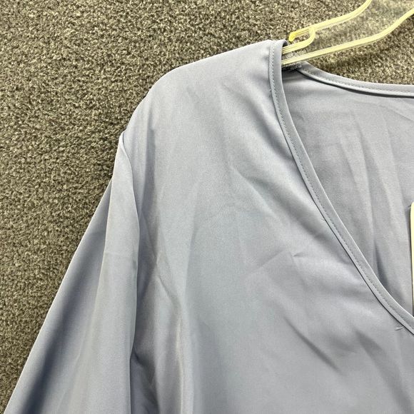 Bloomchic Top Womens Plus 2X 18 20 Blue V Neck tie bow 3/4 Sleeve casual Blouse - Picture 4 of 15